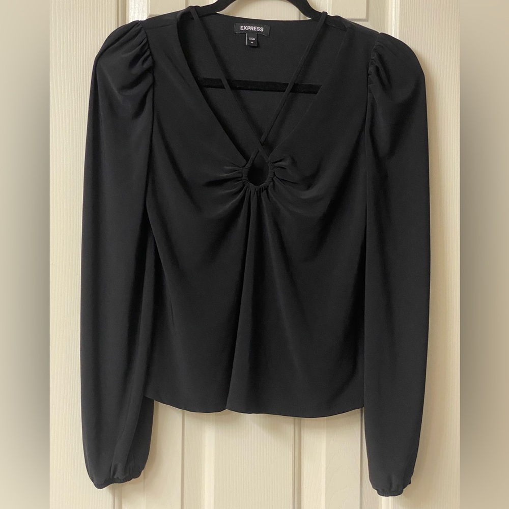 Express Black V-Neck Jersey Long Sleeve Strappy Keyhole Top Size XS